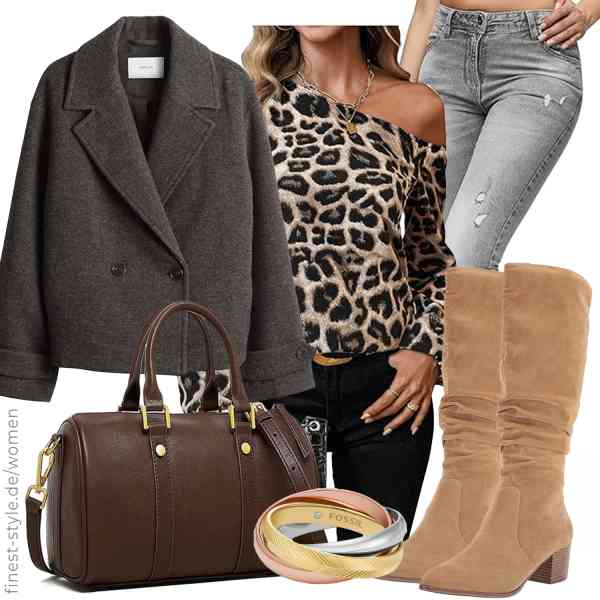 Top frauen-Outfit im Finest-Trend-Style für ein selbstbewusstes Modegefühl mit tollen Produkten von OPUS,GORGLITTER,REPUBLIX,Fossil,MoreFarther,Amazon Essentials