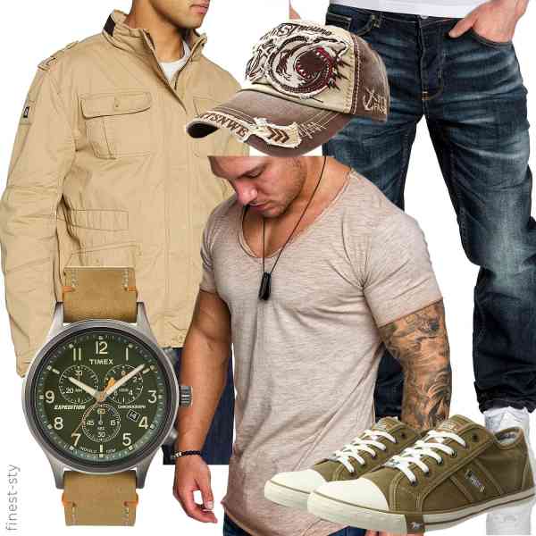 Top herren-Outfit im Finest-Trend-Style für ein selbstbewusstes Modegefühl mit tollen Produkten von Brandit,Amaci&Sons,Amaci&Sons,Timex,Tioamy,MUSTANG