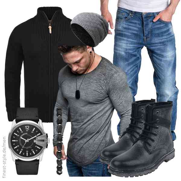 Top herren-Outfit im Finest-Trend-Style für ein selbstbewusstes Modegefühl mit tollen Produkten von !Solid,Amaci&Sons,Amaci&Sons,Diesel,Amaci&Sons,Black Premium by EMP