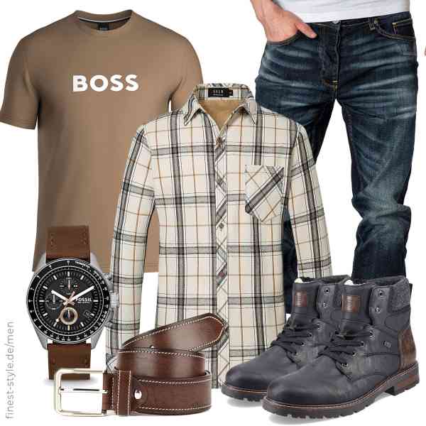 Top herren-Outfit im Finest-Trend-Style für ein selbstbewusstes Modegefühl mit tollen Produkten von SSLR,BOSS,Amaci&Sons,Fossil,QUAMOD,Rieker