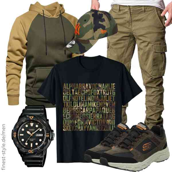 Top herren-Outfit im Finest-Trend-Style für ein selbstbewusstes Modegefühl mit tollen Produkten von MANLUODANNI,Alpha Bravo Charly Nato Alphabet Militär Design,Amaci&Sons,Casio,New Era,Skechers