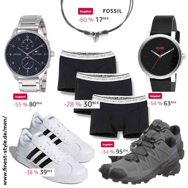 Top herren-Outfit im Finest-Trend-Style für ein selbstbewusstes Modegefühl mit tollen Produkten von Salomon,Calvin Klein,HUGO,adidas,Fossil,Tommy Hilfiger