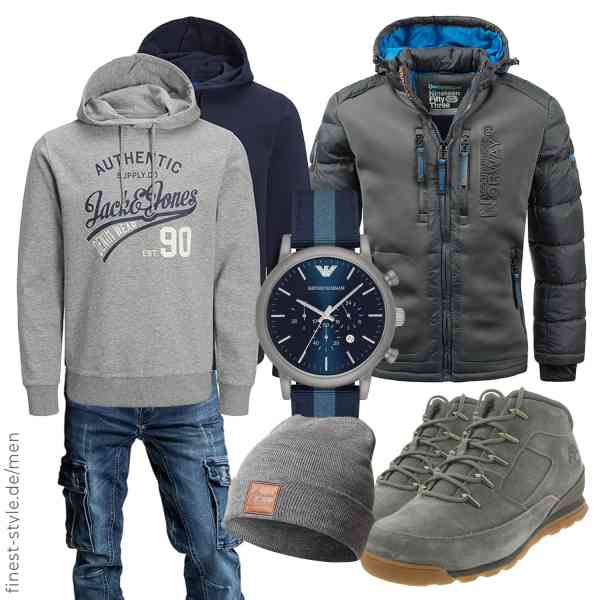 Top herren-Outfit im Finest-Trend-Style für ein selbstbewusstes Modegefühl mit tollen Produkten von Geographical Norway,JACK & JONES,Amaci&Sons,Emporio Armani,REPUBLIX,Timberland