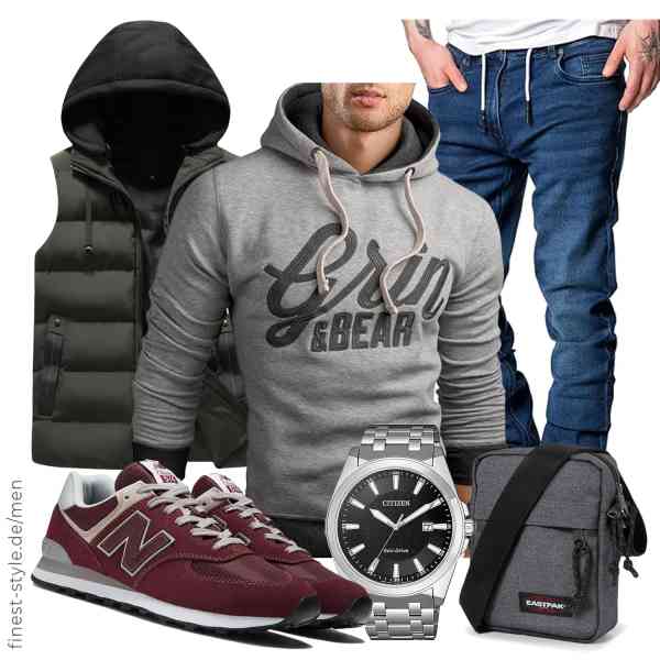 Top herren-Outfit im Finest-Trend-Style für ein selbstbewusstes Modegefühl mit tollen Produkten von YOUTHUP,Grin&Bear,Amaci&Sons,EASTPAK,CITIZEN,New Balance